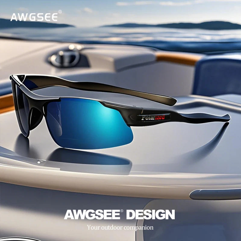 Lunettes de sport polarisées semi-jante pour hommes, monture durable mate et lentilles revêtues HD pour golf/pêche/voyage/usage quotidien