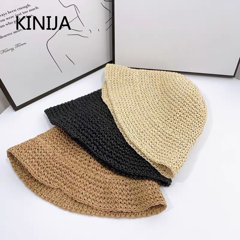 Chapeau de paille de plage pour femme, chapeau bob d'été, chapeau de pêcheur, chapeau Panama tissé à la main, chapeau de soleil pour fille, accessoire de pêche