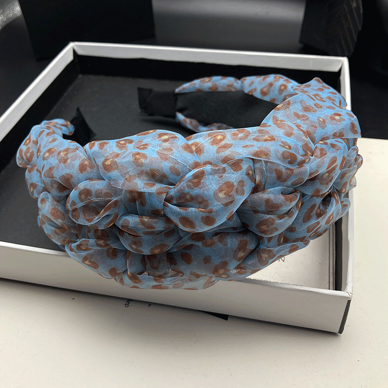 Bandeau en maille léopard français à bord large pour femme, polyvalent, en tricot torsadé, pour couvrir les cheveux blancs