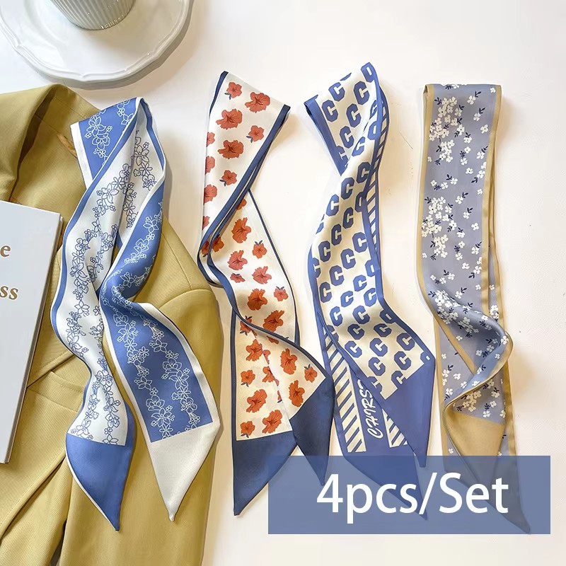 Foulard en Satin de soie pour femmes, série 2-6 pièces/ensemble, bandes de cheveux en tissu, accessoires de coiffure, foulards pour dames, attaches de cou en ruban pour poignée de sac