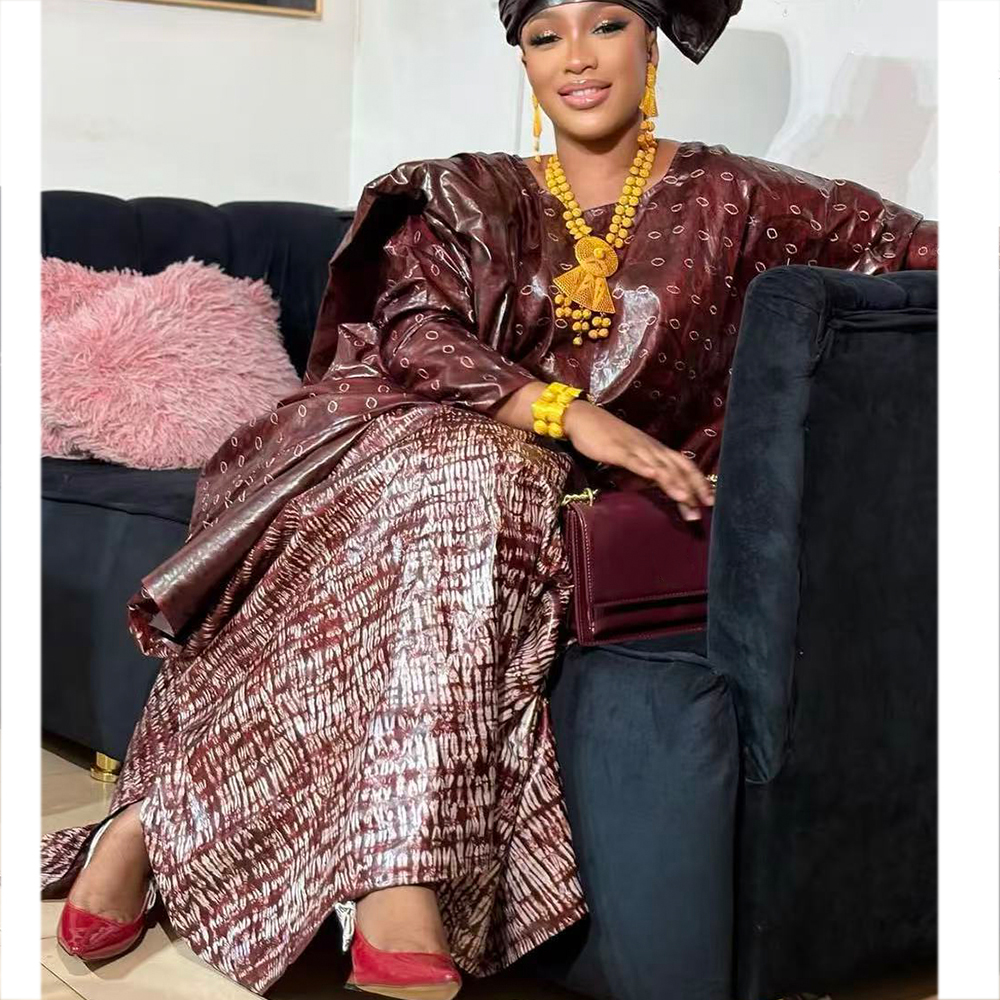 Brillant Boubou femmes fête Dashiki Robe Boubou imprimé doux coton brocart africain Ankara longues robes avec écharpe vêtements Robe