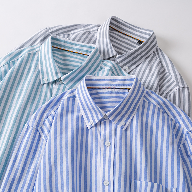 Chemises à manches longues rayées 100 % coton pour homme, style coréen tendance, décontractées, unies, hauts de créateur