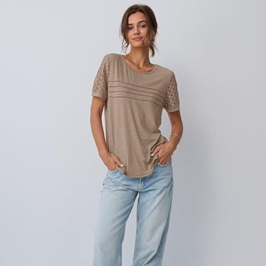 Hauts habillés à manches courtes pour femmes, hauts d'été en dentelle, tendance, col rond, T-Shirts décontractés, tenues de travail, chemisiers, 2025