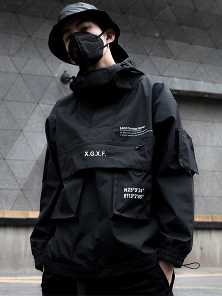 Veste pour hommes Techwear High Street Streetwear noir à capuche poche homme femmes Couple printemps automne mode nouveau imperméable mâle haut