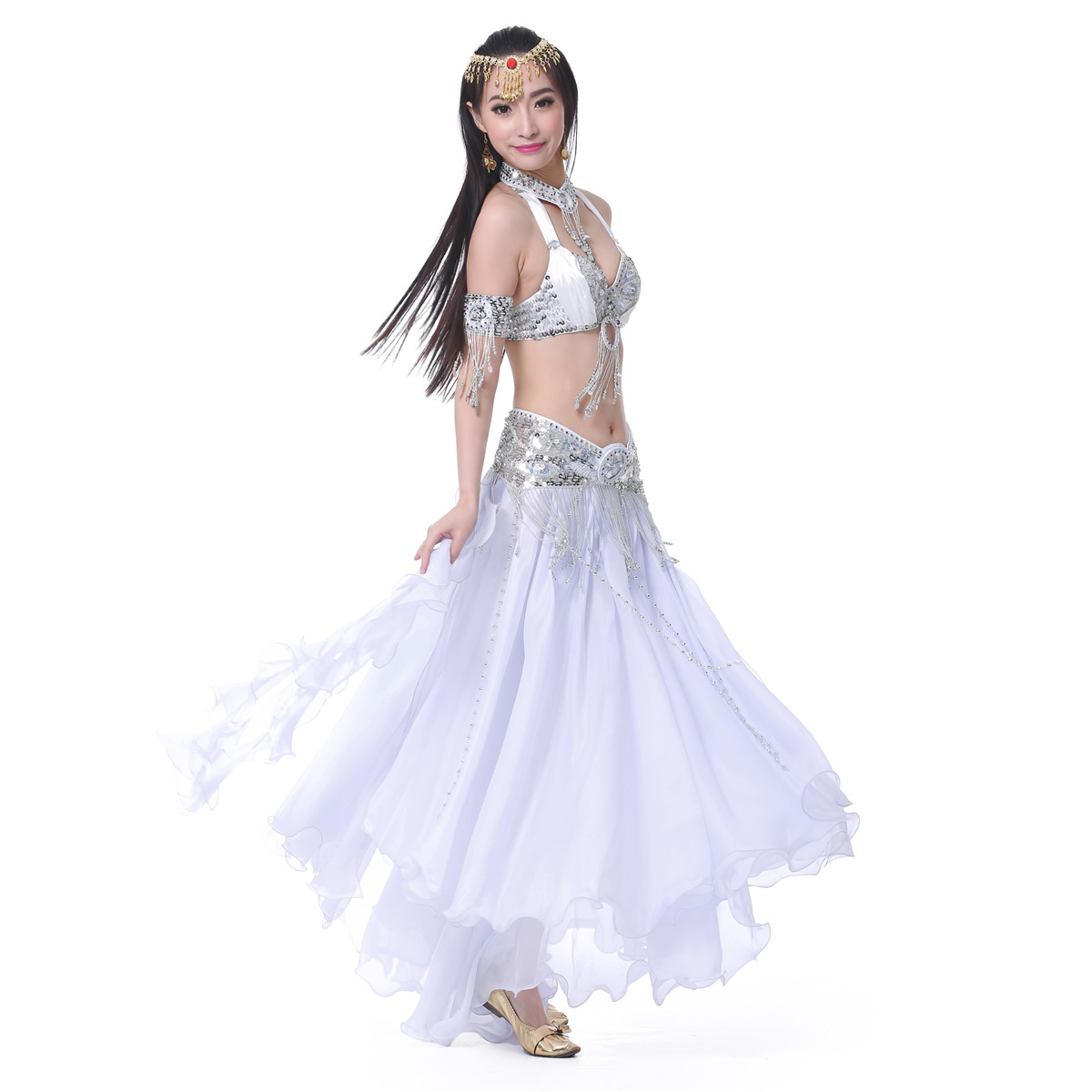 Tenue de danse orientale, costume arabe égyptien, jupe en tulle de style gitane, en mousseline (sans ceinture), vêtements de danse pour femmes, style arabe et indien.