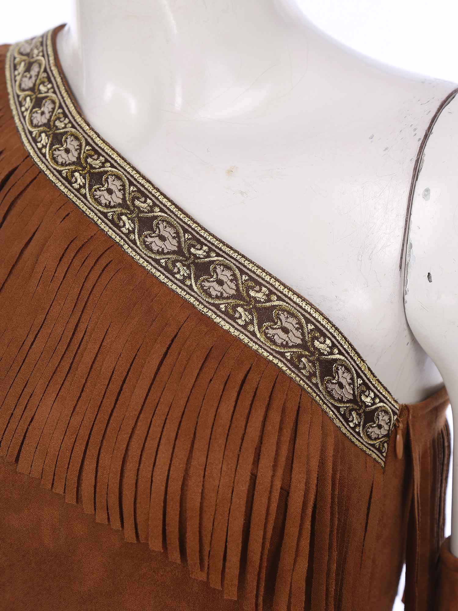 Costumes indigènes indiens pour femmes, tenue sauvage pour Halloween, cosplay aborigène, robe à une épaule sans manches avec franges pour chasseuses