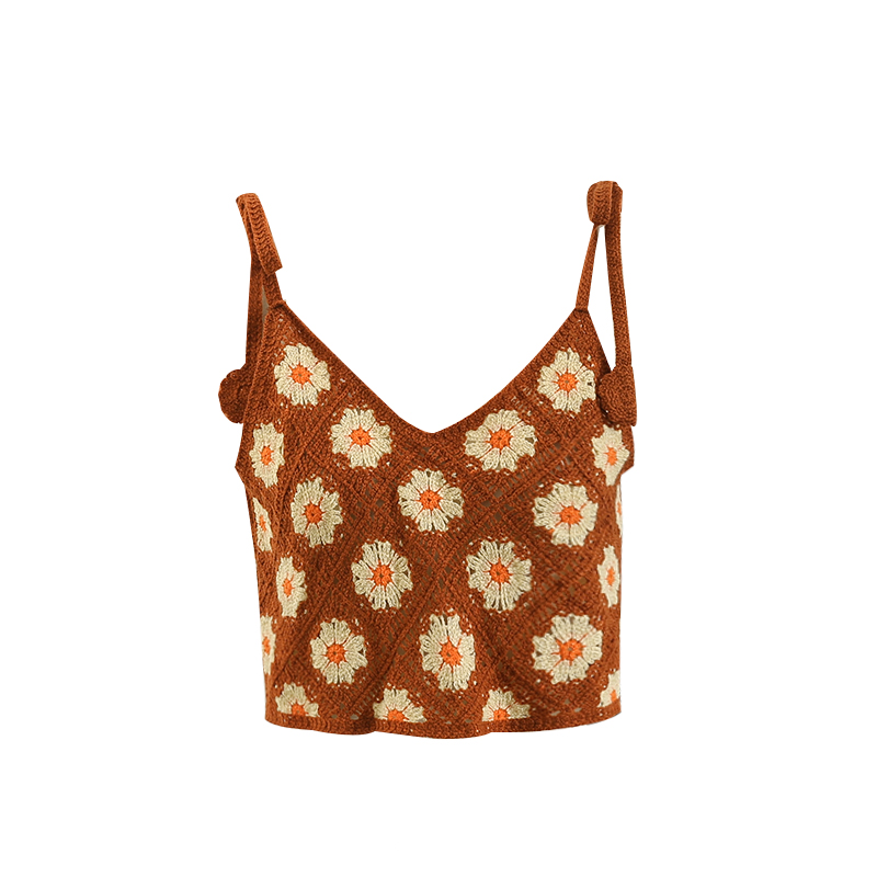 Haut court sans manches en Crochet pour femmes, broderie florale, à lacets, plage, douce, pour filles, débardeur de Style français, livraison directe