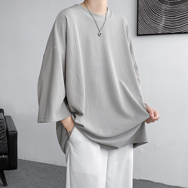 T-shirt ample pour homme en soie glacée, collection été 2026, manches courtes, style Harajuku, couleur unie, simple, pour le quotidien
