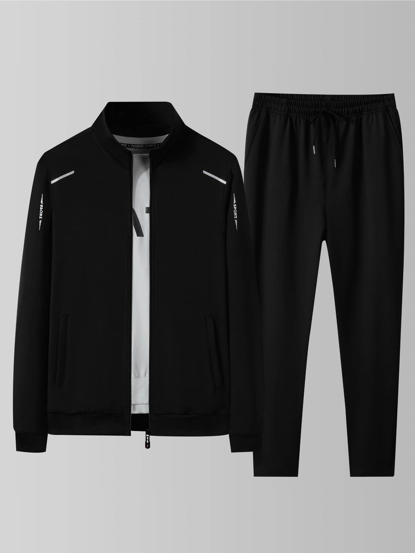 Ensemble de vêtements de sport décontractés pour hommes, veste ouverte à col montant printemps-automne, pantalon à taille élastique, ensemble deux pièces, tendance