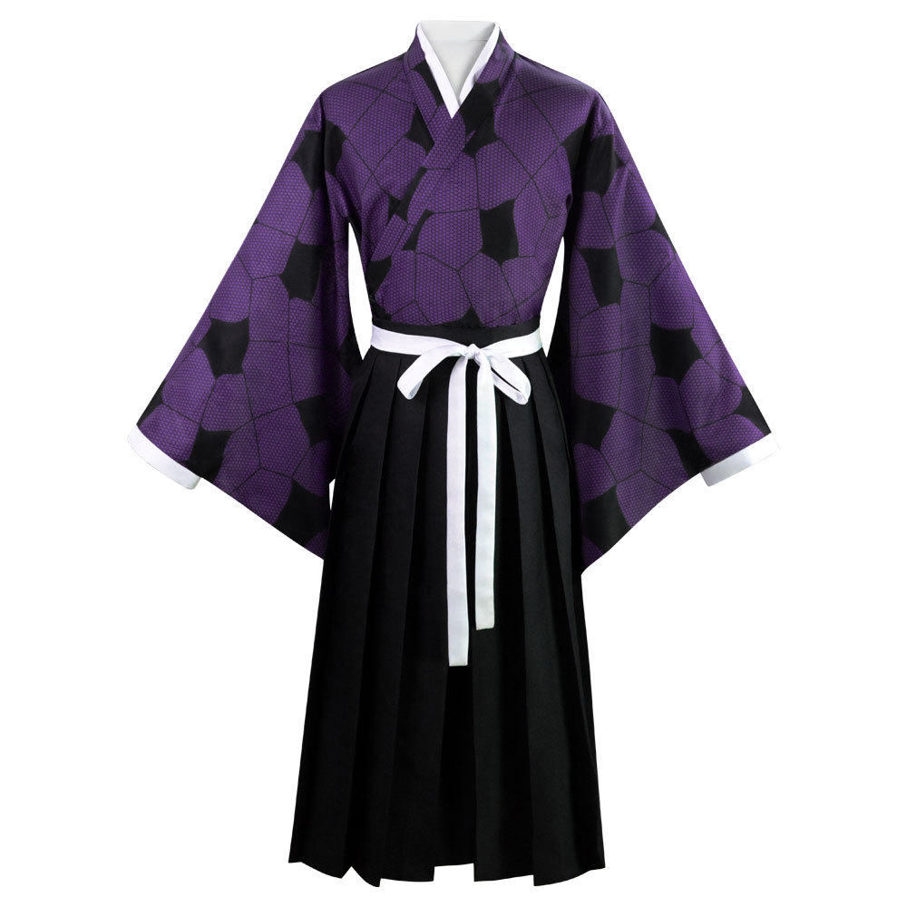 Tenue de cosplay Kokushibo Anime, Kimono violet imprimé, Haori noir, Hakama, Costume traditionnel pour événement cosplay