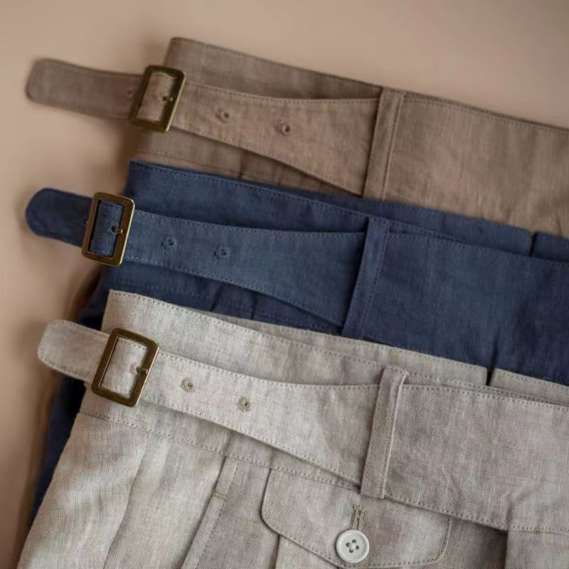 Pantalon en lin Gurkha de style britannique pour hommes, taille haute, droit, longueur de rinçage, printemps, été, haute qualité, mince, décontracté, surintendant