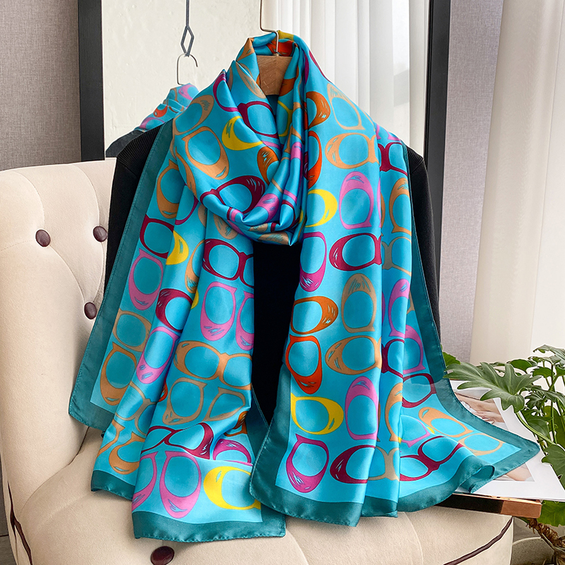 Foulard en soie sergé décontracté pour femme, imprimé, châle, écharpe, hijab, bandana carré, 2026