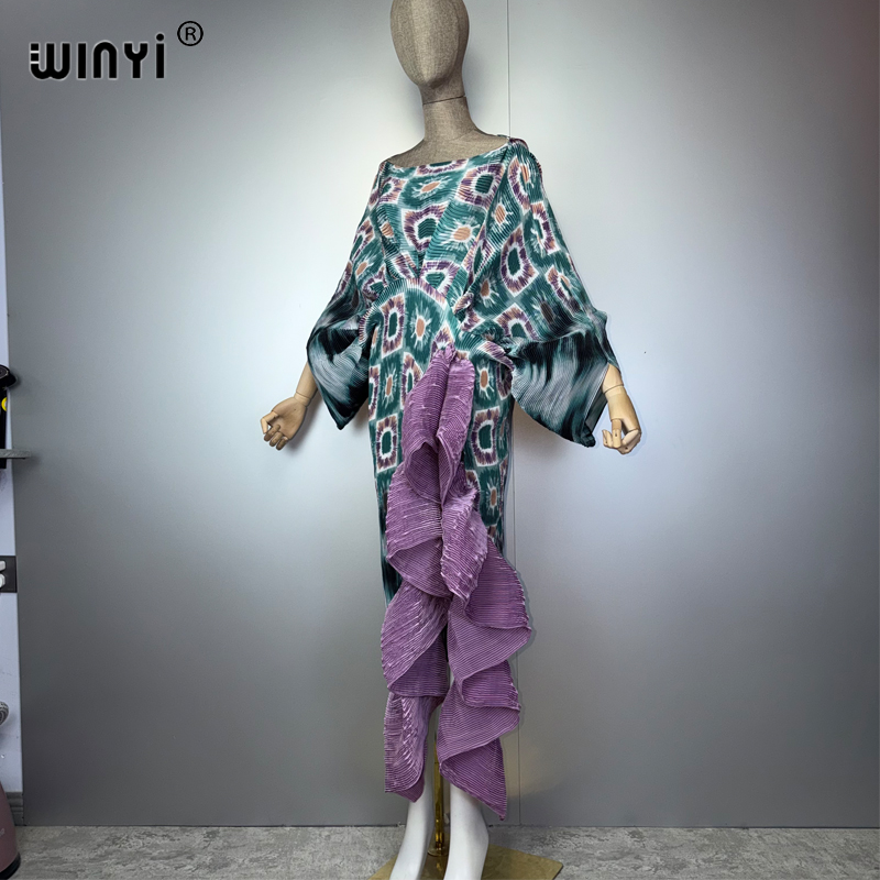 Robe plissée estivale WINYI pour femmes, à manches bouffantes, robe de plage, kaftan musulman, abaya, robe de soirée longue de luxe Dubaï
