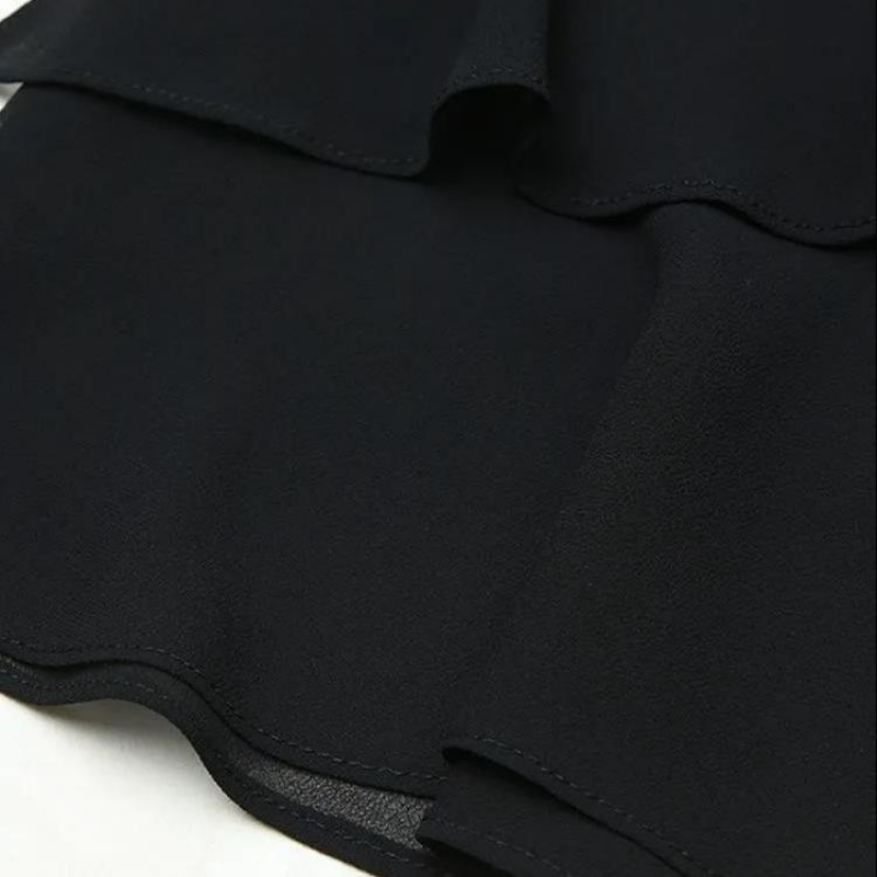 Demi-jupe en mousseline de soie noire pour femmes, mode coréenne, nouvelle collection d'été, bureau, taille haute, volants, jupe Slim en queue de poisson assortie avec tout