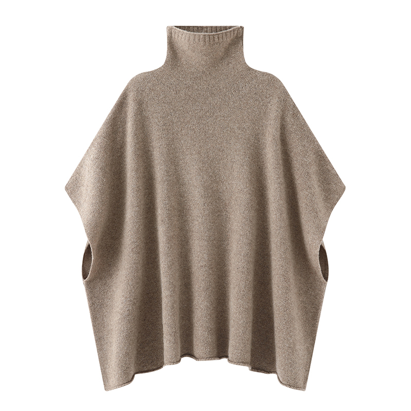 Châle 100 % pure laine pour femme, pull tricoté à col roulé, nouvelle collection automne-hiver, style décontracté et ample, pull-manteau tendance et polyvalent