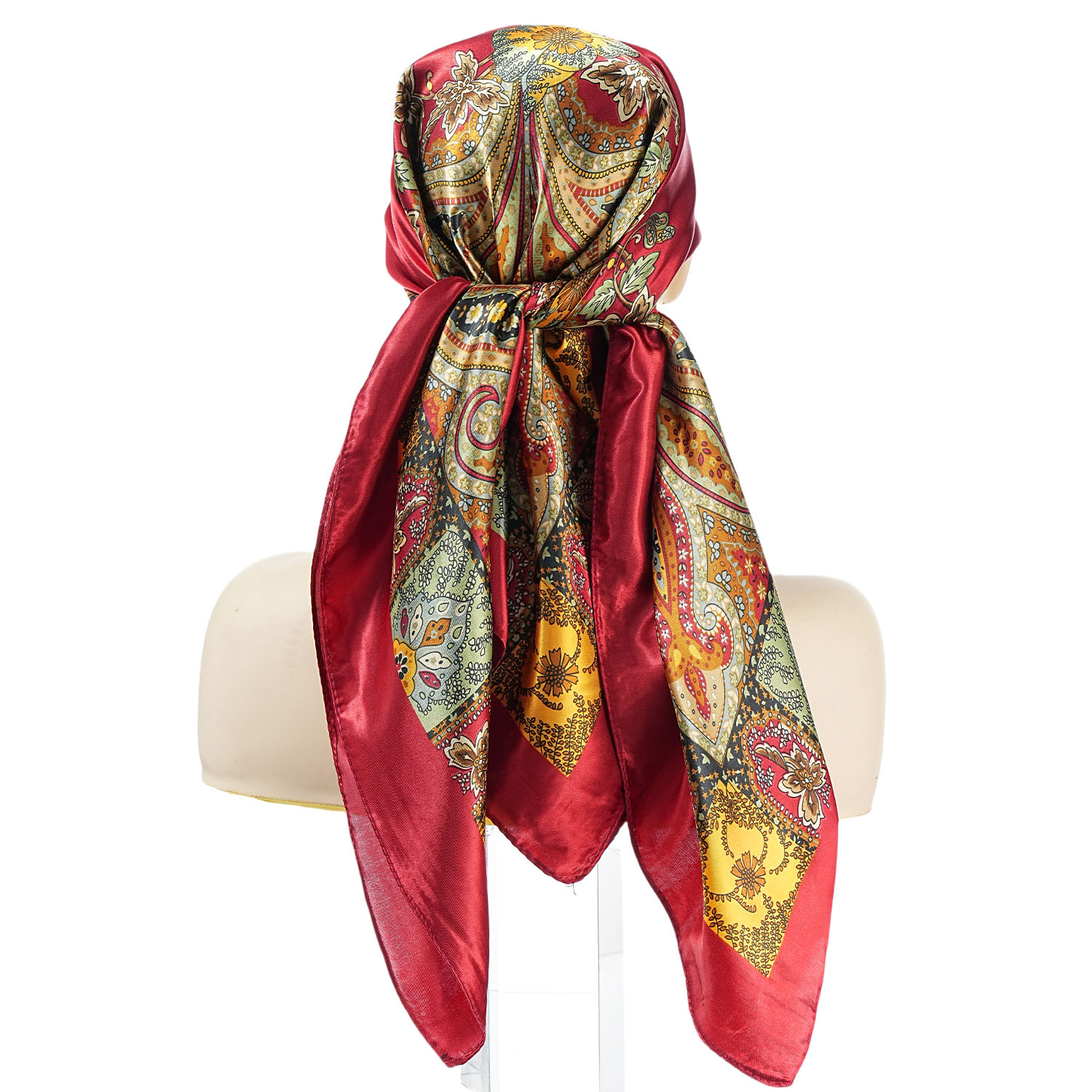 1pc Foulard en soie Scarftop chapeaux pour femmes Vintage quatre saisons foulards de cheveux 90*90 cm Hijab Foulard Iuxe Bandana Femme têtes