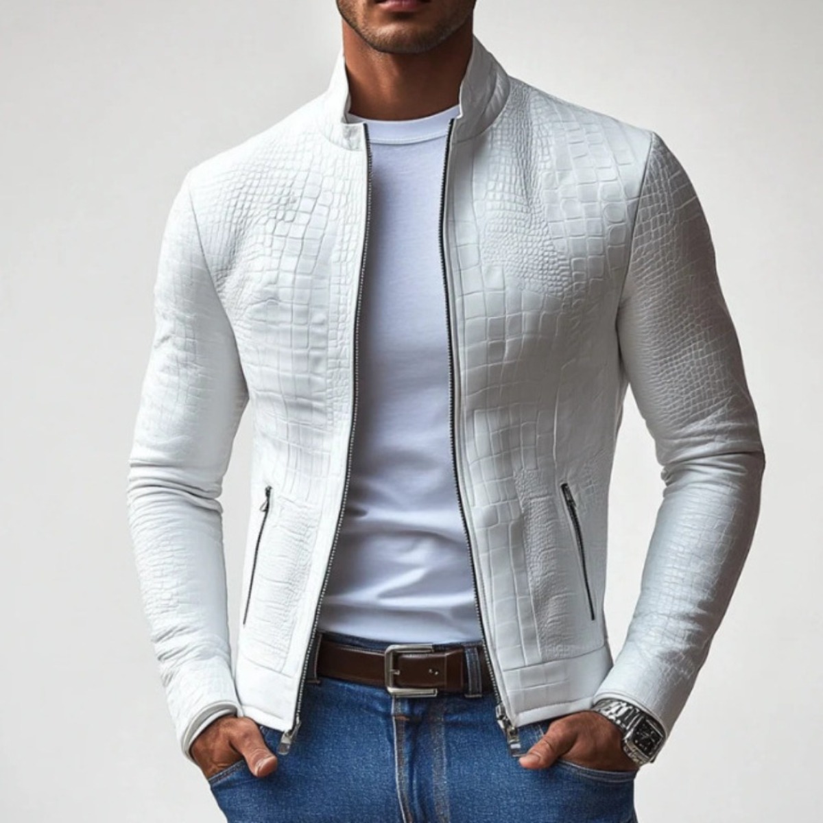 Veste Courte Homme à Col Montant et Fermeture Éclair avec Poches – Style Urbain Décontracté pour Homme – Manteau d'Extérieur Automne Hiver