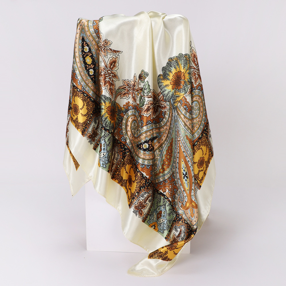 Foulard carré en soie de 90 cm pour femme, marque de luxe, imprimé satiné, hijab, écharpe musulmane, paréo, bandana, châle, bandeau, foulard