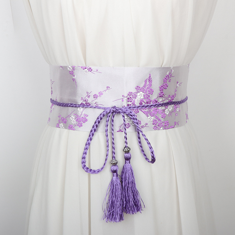 Ceinture brodée florale Vintage pour femmes, élégante, Style chinois, nœud papillon, ceinture enroulée avec glands pour vêtements habillés