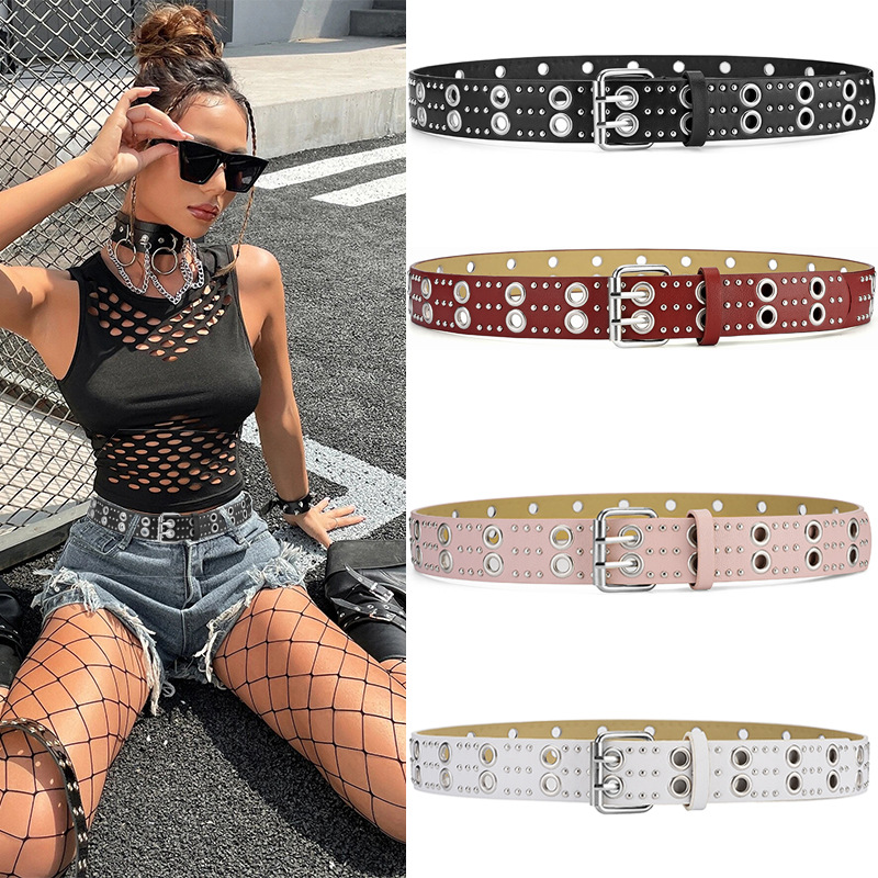 Ceinture punk à double boucle, style heavy metal, ceinture décorative coréenne pour jeans