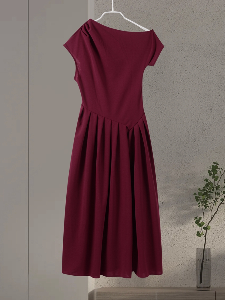 Robe longue élégante pour femmes, ample, col incliné, sans manches, ligne A, couleur unie, mode printemps été, taille haute, 2025