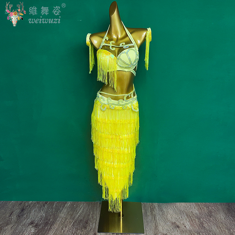 Costume de danse du ventre pour femmes, personnalisé, haut de gamme, paillettes, pompon, Costume de spectacle, tenue de concours de danse orientale