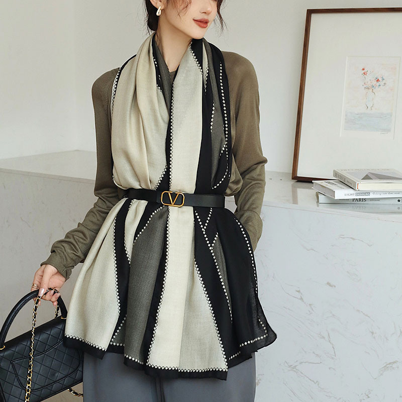 Écharpe en coton à rayures unies pour femmes hiver chaud gland lin Pashmina foulards Hijab dame Foulard châles enveloppes femme Bandana nouveau