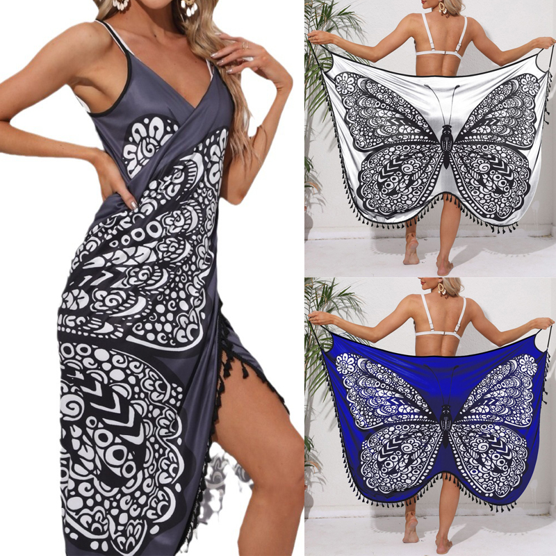 Femmes Bikini Sexy papillon imprimé couvrir maillots de bain femmes robe d'été tunique bain Sarong jupe portefeuille maillot de bain élégant maillots de bain