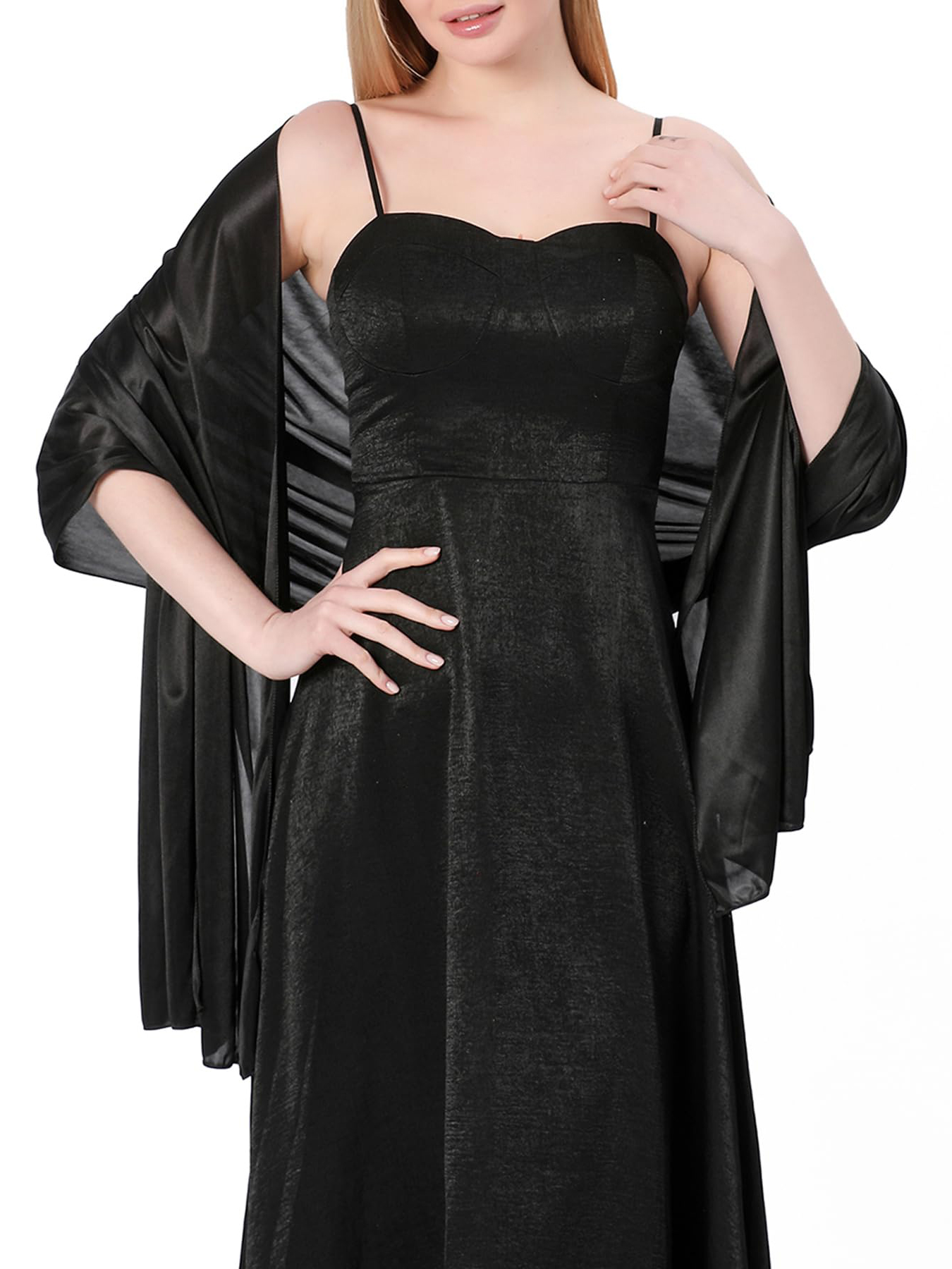 Châle en satin pour femmes, idéal pour les robes de soirée - Longue écharpe soyeuse pour couvrir les robes de mariée et tenues de cérémonie