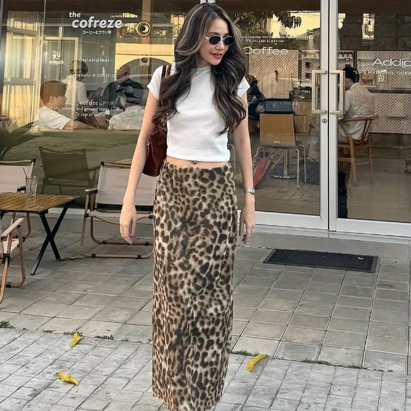 HXAO Tulle léopard jupes pour femmes Vintage été jupe longue femme imprimer élégant femmes jupes taille haute jupes Sexy 088