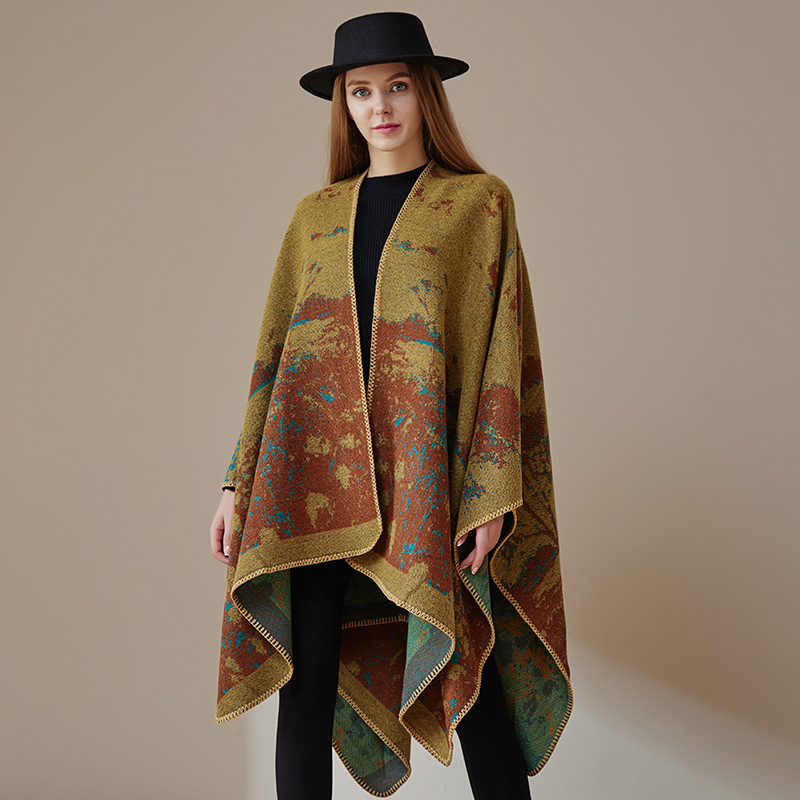 WeHello-Cashmere hiver chaud Ponchos et Capes pour femmes, châles et enveloppes féminins, Pashmina Floral, Capes Poncho femme dame