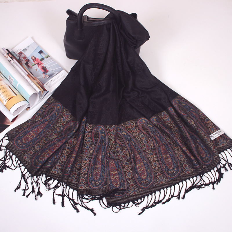 Luxueux cajou Jacquard grand Paisley Pashmina Boho châles pour femmes musulman bandeau dames hiver ethnique frangé foulards de voyage