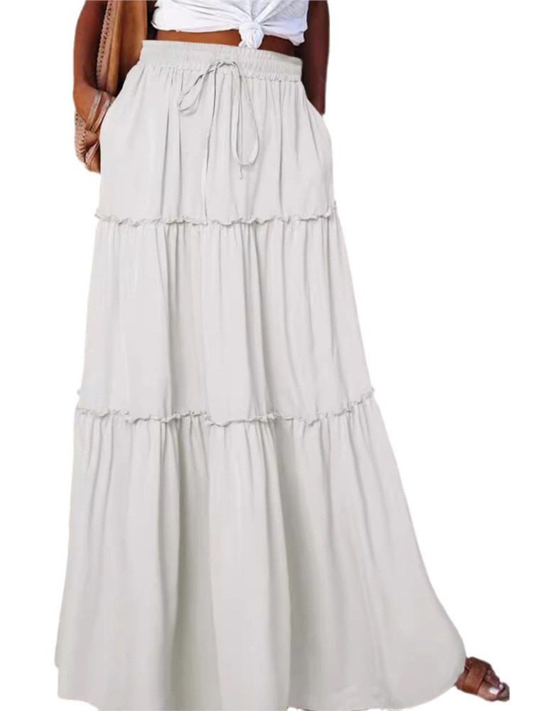 Jupe longue à volants pour femmes, nouvelle collection printemps-automne, couleur unie, à la mode, plus lente, superposée, taille haute, élastique