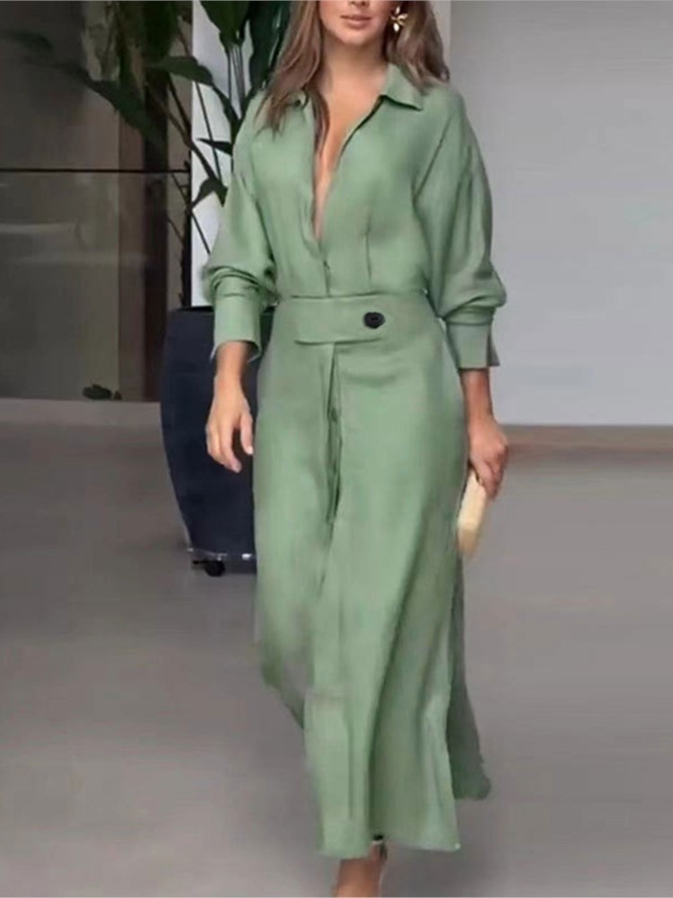 Robe femme automne nouvelle mode élégante à manches longues loisirs couleur unie col en V Sexy dames chemise robes déplacements Streetwear