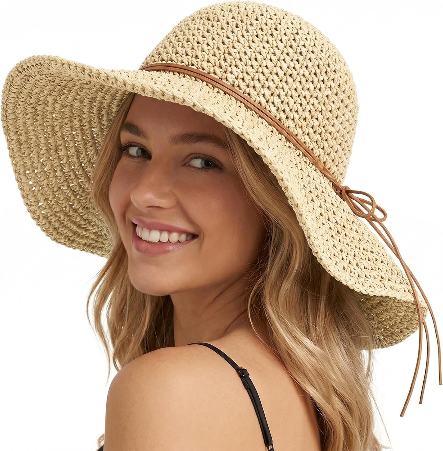 Chapeaux de paille de plage pour femmes, à large bord souple, pliables et enroulables pour l'été