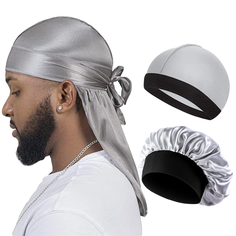 3 pièces/lot femmes hommes soyeux Durag longue queue Pirate chapeau élastique Bonnet Turban dôme casquette unisexe Bandanas dormir bonnet de douche tête enveloppement