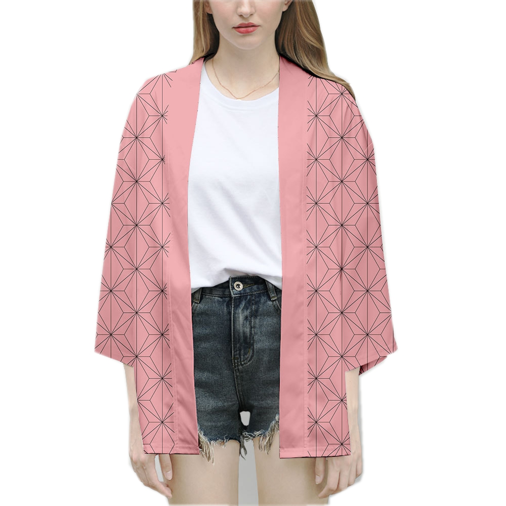 Cardigan Kimono rose pour femmes, personnage d'anime Kamade Zezeko, manteau d'été Kamado Tanjirou vert noir à carreaux pour hommes, manteau Haori japonais