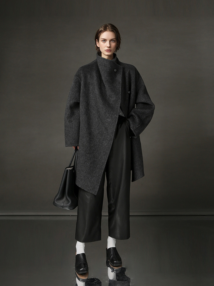 Manteau en laine ample à col montant pour femme, veste élégante et tendance automne-hiver 2026