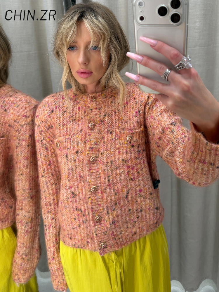 Cardigans courts élégants en maille pour femme, col rond, simple boutonnage, manches longues, pull féminin, collection automne 2026, tricot décontracté pour femme