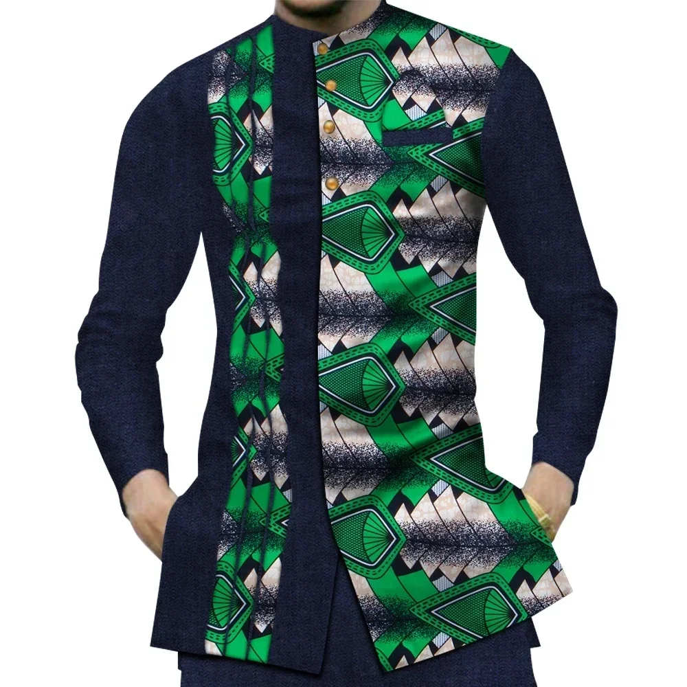 Chemise à imprimé patchwork Dashiki pour hommes, vêtements traditionnels africains décontractés, 100% coton, Y-Bazin Riche, WYN380