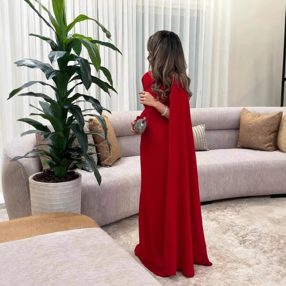 Robe de soirée droite rouge Sexy, romantique, Simple, en Stock, robe de Cocktail musulmane, arabe, classique, moderne, longue tenue de fête, en Stock, S-2XL