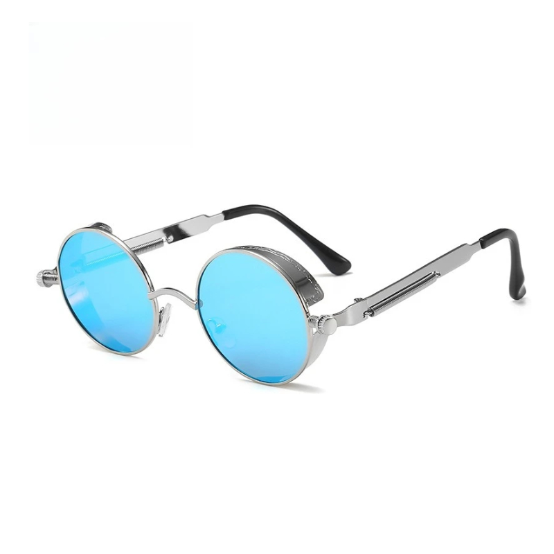 Lunettes de soleil rétro à monture ronde avec charnières à ressort en métal avec lentilles réfléchissantes et colorées dans des lunettes de soleil de style Steampunk