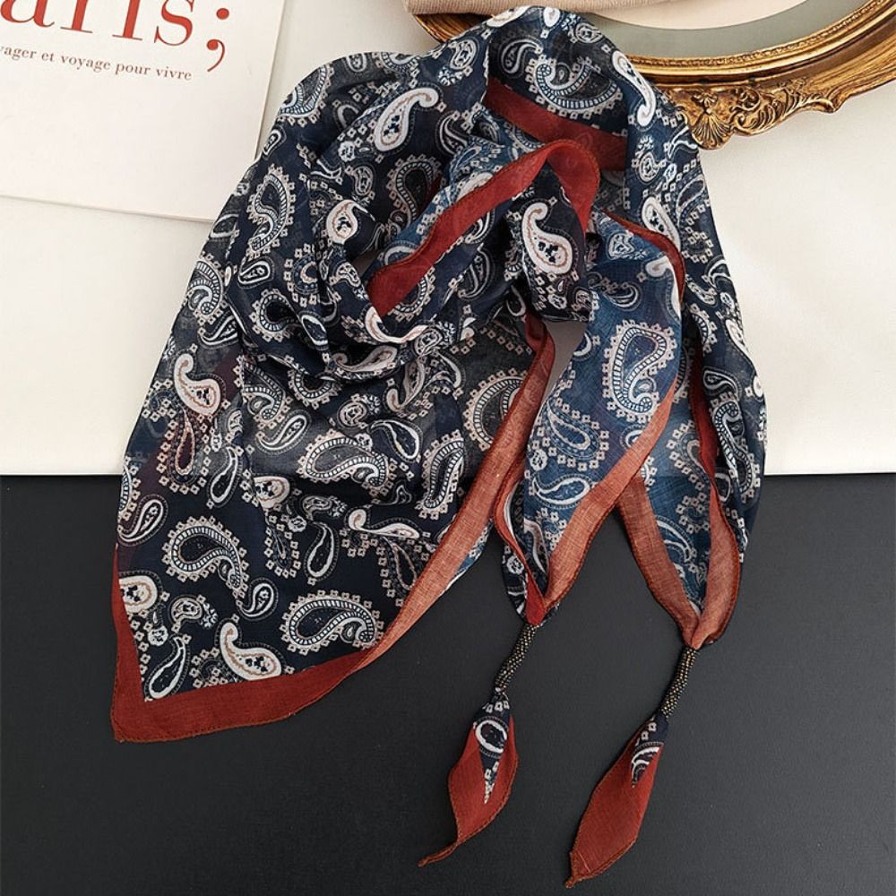 Élégant foulard triangulaire multifonctionnel en coton à motifs floraux, ceinture florale, cravate triangulaire tie-dye pour femme, été
