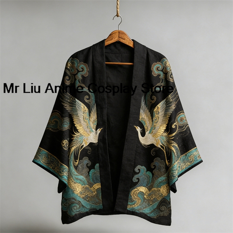 Cardigan Kimono Japonais Traditionnel 3D Yukata Haori Vintage Imprimé à Demi-Manches Costume de Cosplay Samouraï Chemise Ample pour Homme