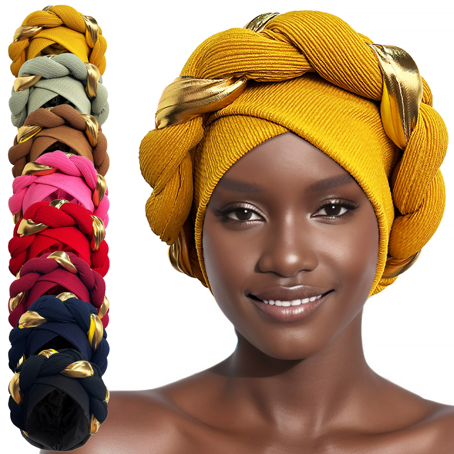 Bonnet plissé pour femmes africaines, couvre-chef, accessoires pour cheveux, enveloppé arabe, Hijab musulman, Turban, nouvelle collection 2024