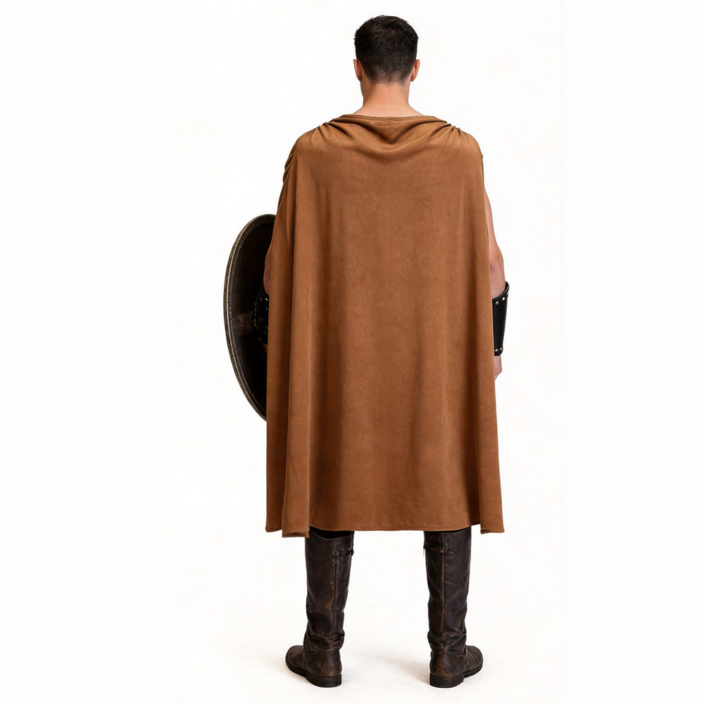 Cape de Chevalier Spartan Romain pour Homme, Costume de Cosplay, Cape Rouge et Marron, Protège-poignets, Tenue de Guerrier Historique pour Halloween et Fêtes Costumées