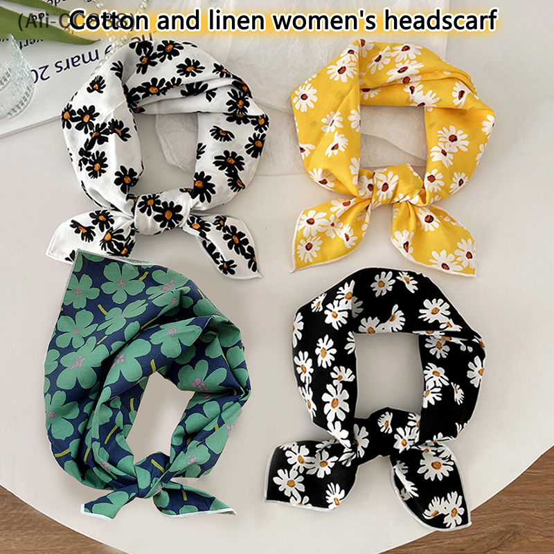 Écharpe carrée en lin de printemps pour femmes, 40 Styles, foulard à imprimé Floral coréen, foulard Vintage, cravates mignonnes