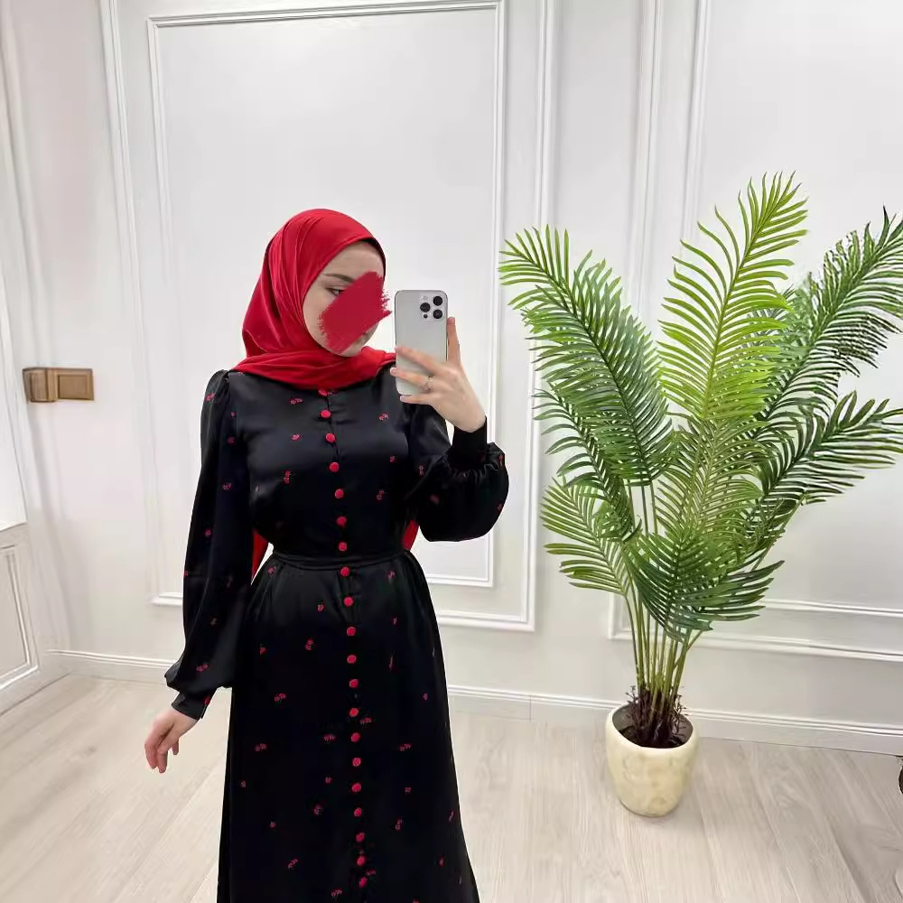 Abayas femmes imprimer robes ceintures simple boutonnage Jalabiya Ramadan marocain dubaï Eid caftan musulman Islam robes arabe longue Robe