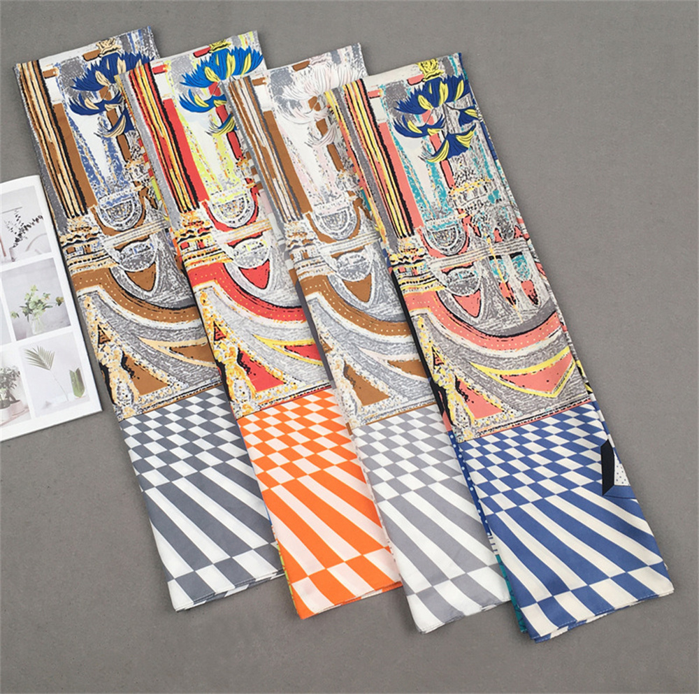 POBING-Foulard hijab musulman pour femme, grand châle, imprimé colisée, bandana carré, de luxe, pour la présidence, 130cm