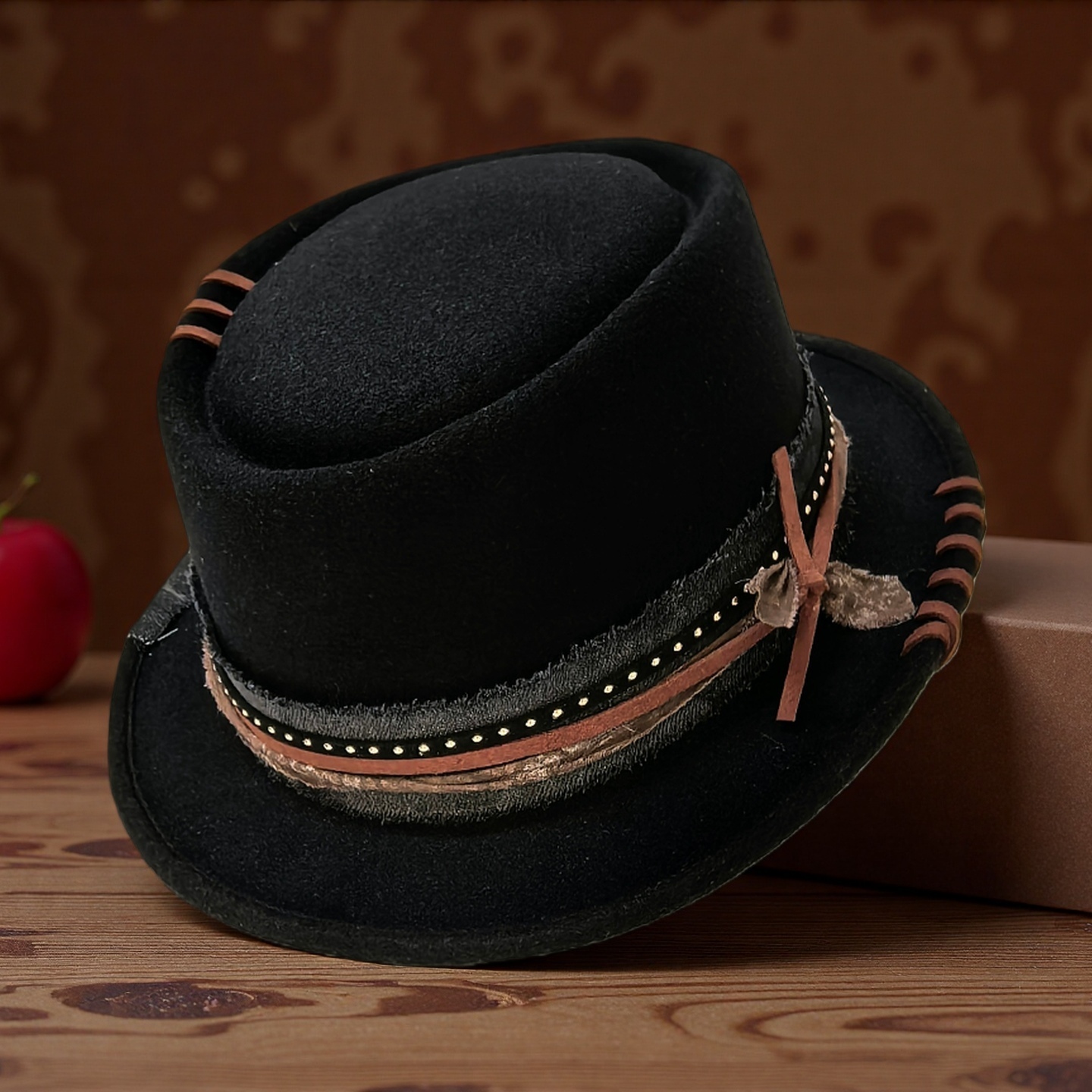 Chapeau Pork Pie noir pour hommes et femmes, chapeau Fedora fait main, chapeau Trilby, chapeau Fascinator, chapeau Pop, chapeau d'église, taille réglable